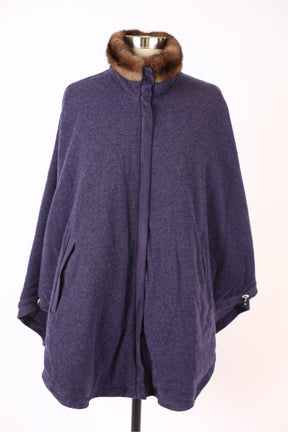 Reversible Cashmere Mink Collar Poncho -Amethyst